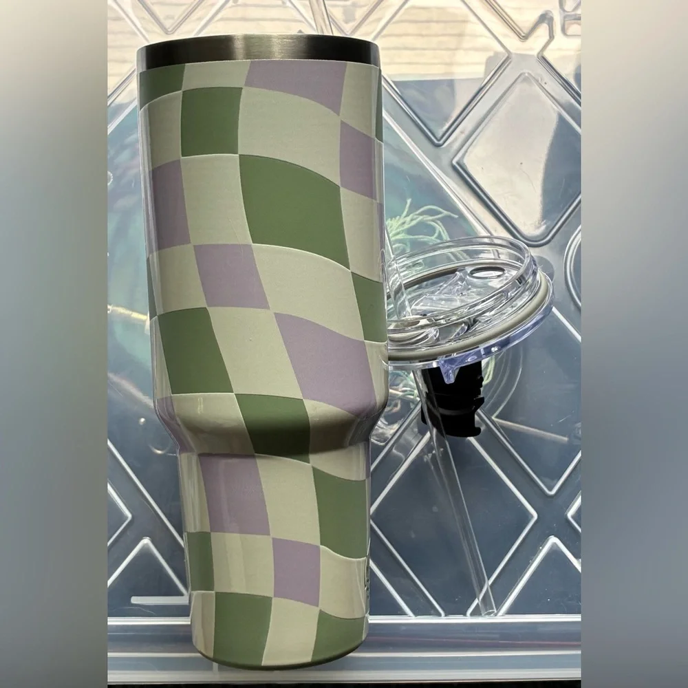 🧋Francesca’s Checkered Green and Purple Tumbler with Lid and Straw - Picture 10 of 12